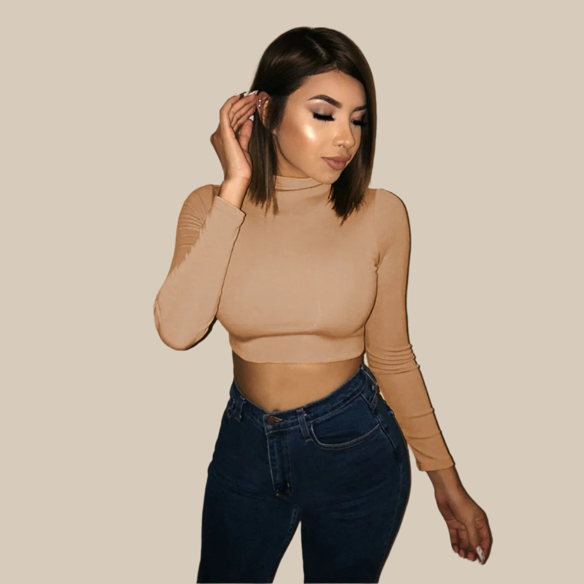 Dames lange mouwen slanke sexy basic crop tops