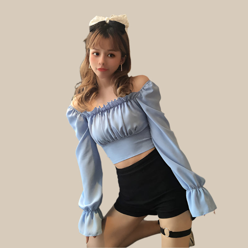 Korte Blouse met Strikmouwen