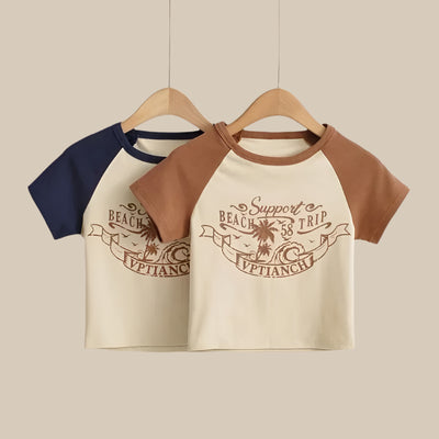 Dames T-shirt met korte mouwen en bedrukte letters