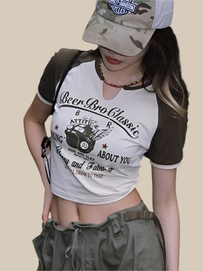 Colorblock Slim Fit Crop Top