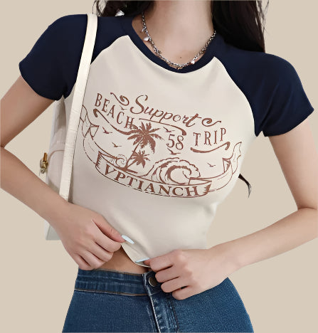 Dames T-shirt met korte mouwen en bedrukte letters